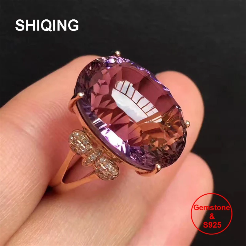 Женское серебряное кольцо пчела SHIQING из натурального аметрина с большим камнем |