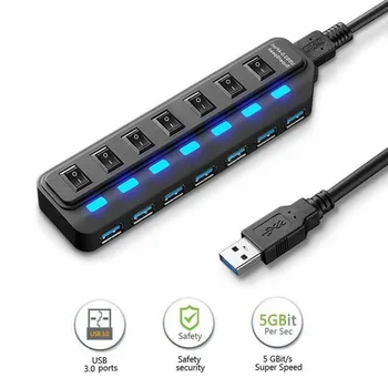 

7 Ports Micro USB 3.0 HUB Splitter With Power Adapter USB Hab High Speed 5Gbps USB Splitter 3 HUB For PC