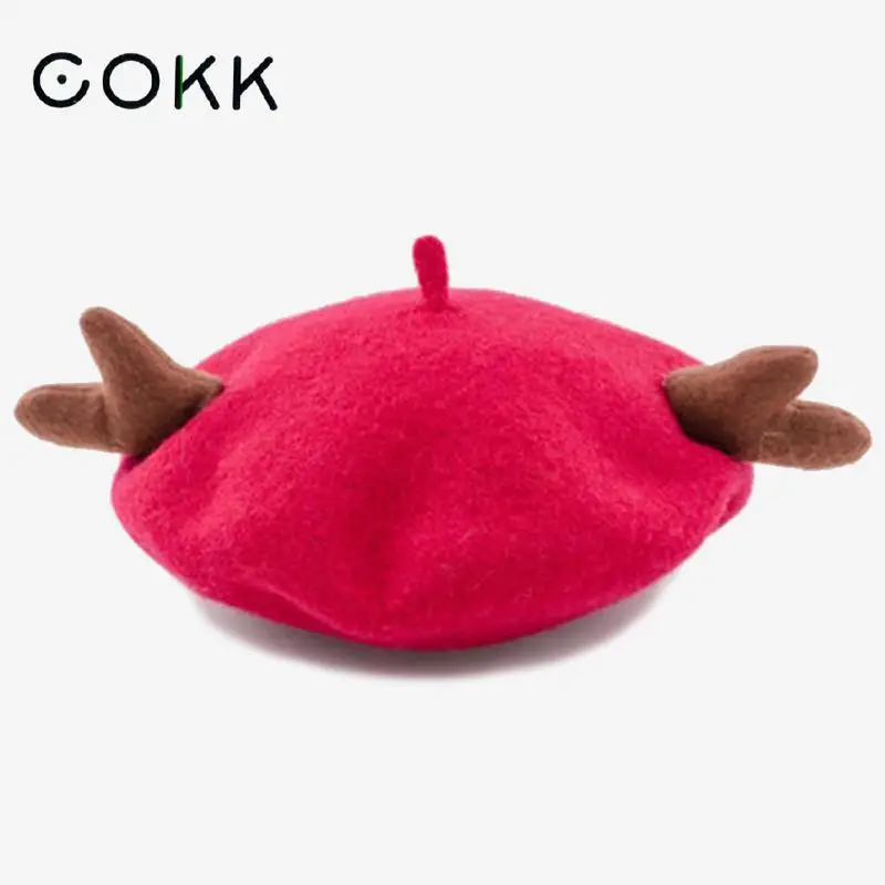 Зимние шапки COKK для женщин и девочек шерстяной берет с рождественскими рогами