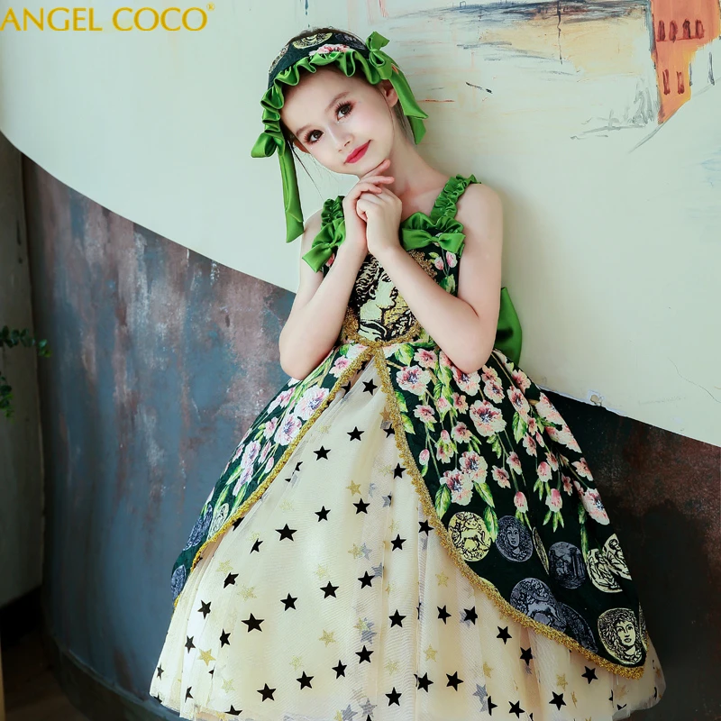 

Lolita Princess Dress Kids Flower Embroidery Dress For Girls Vintage Satin Children Dresses For Wedding Party Formal Girl Gown