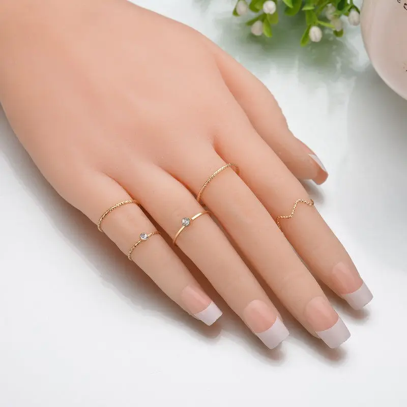 

Fashion Geometric 5PCS/Set Ring Set Jewelry Joint Ring Female Tail Crystal Rhinestone Rings For Women Wedding Gift