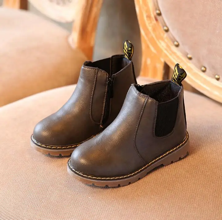 gray single boots Детские ботинки; высококачественные хлопковые ботинки для мальчиков и девочек; Повседневные детские уличные теплые кроссовки; Детские Ботинки Martin; ботинки на мягкой подошве в английском стиле - Цвет: gray single boots