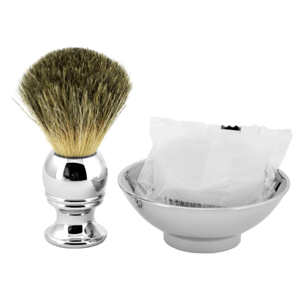ZY 3in1 Men Shave Set Badger Shaving Brush Metal + Foam Shaving Mug