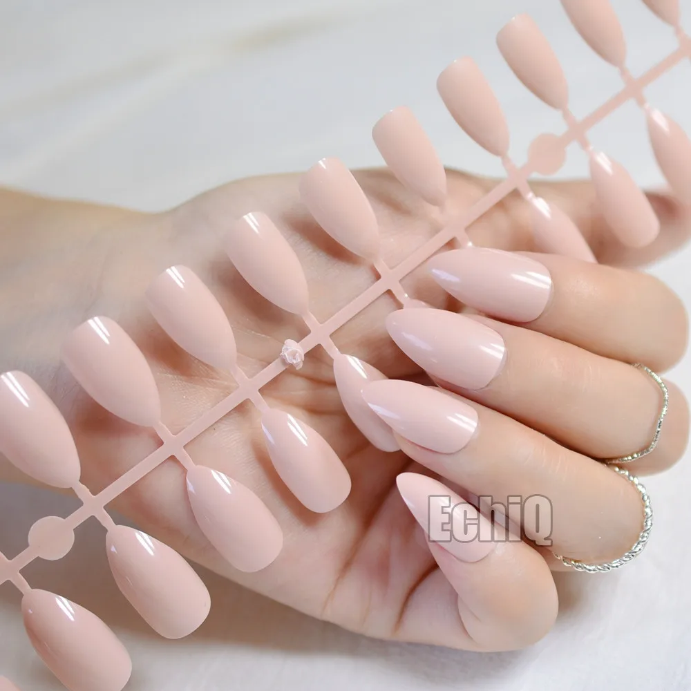 

24pcs Nude Natural Color Oval Sharp end Stiletto False Nails Flesh colour Fake Nails Tips Manicure Artificial Nails Salon