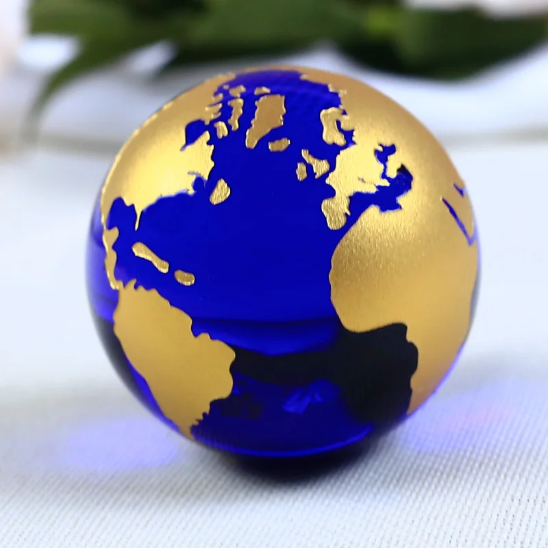 Blue Gold Crystal Earth Model Glass Globe Ball Home Decoration Accessories Gifts 
