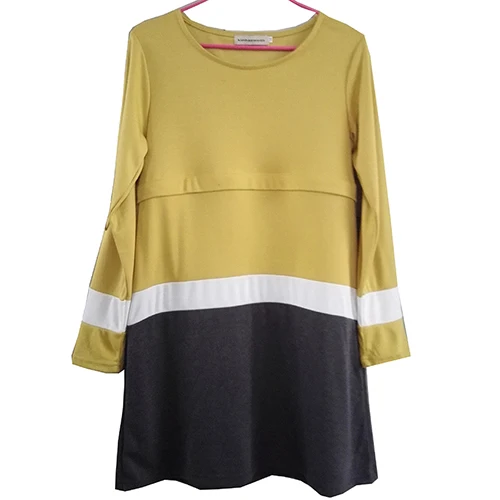 Yellow Dark Gray Грудное вскармливание для беременных Платья До Колена Длина кормящих платье для беременных Для женщин Длинные рукава Элегантный беременность Для женщин платье M-XXL - Цвет: Yellow Dark Gray