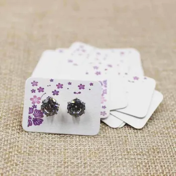

100PCS 3.5*2.5cm pearl white Paper cute Stud earring Hang Tag card custom beautiful flower print Jewelry Display packing Card