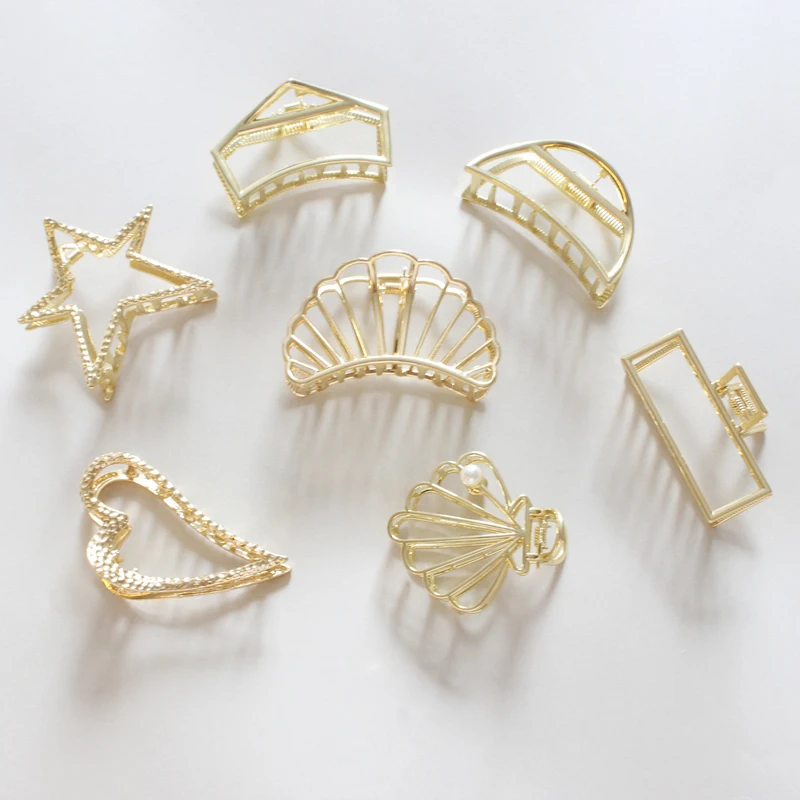 Chic Moon Shell Metal Hair Claws For Women Gold Pearl Hair Clips ...