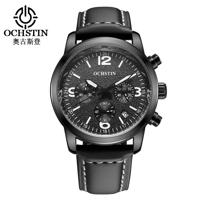 Мужские деловые часы Топ бренд класса люкс водонепроницаемые часы с хронографом мужские кожаные спортивные кварцевые наручные часы Мужские часы - Цвет: black white 047A