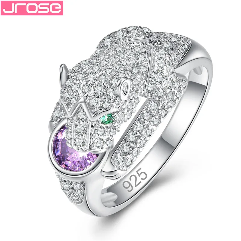 

JROSE Wedding Engagement Sterling Silver 925 Jewelry Many White ZIrcon Stone Charms Cheetah Rings For Women High Quaity