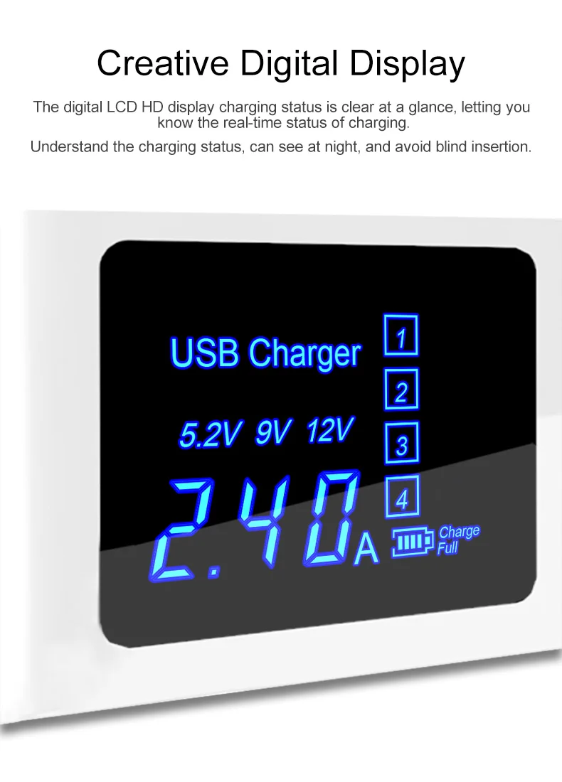 4 منافذ USB مهايئ شاحن محطة HUB Led عرض الهاتف المحمول جدار شاحن آيفون سامسونج Xiaomi شاحن يو اس بي حامل حامل