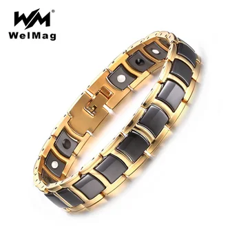 

WelMag Healing Germanium Magnetic Bracelets Bangles Black Ceramic Stainless steel Accessories for Men/Women Gold Plating