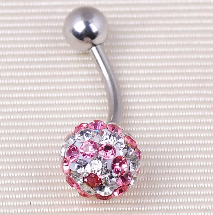 Shambala Crystal Disco Ball Ladies Sexy Belly Button Rings Piercing Navel Barbell Stainless 