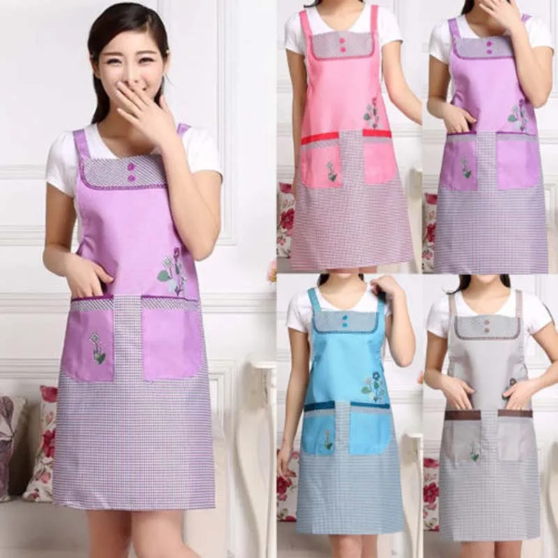 Fashion Women Floral Bowknot Cooking Kitchen Restaurant Bib Apron With Pocket oil-proof waterproof Chef Kitchen Cooking apron