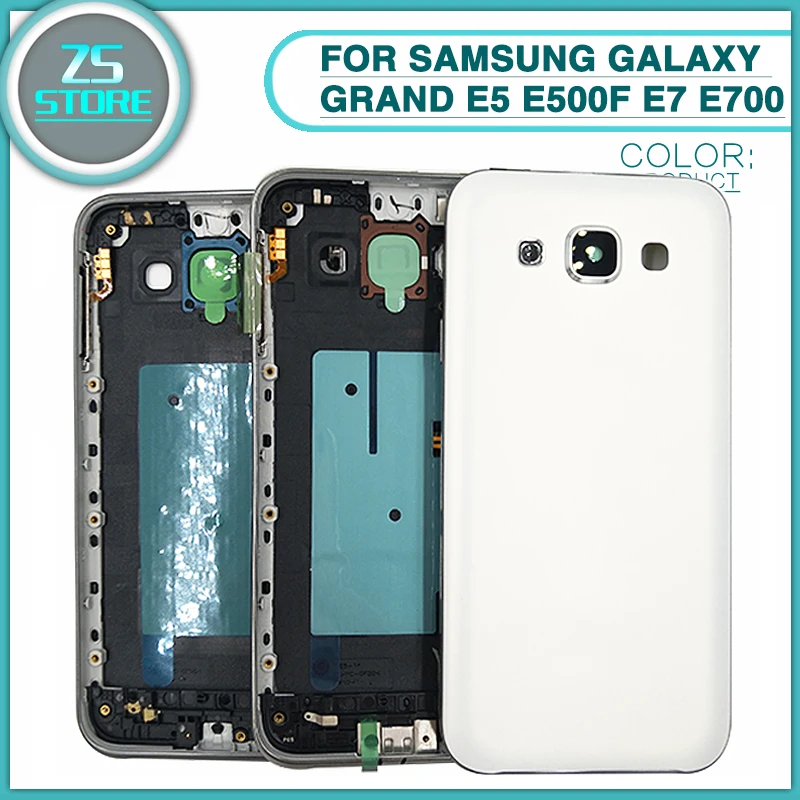 

New E5 Rear Housing Case For Samsung Galaxy Grand DUOS E5 E500F E7 E700 Battery Back Cover door Middle Frame Bezel + Camera Lens