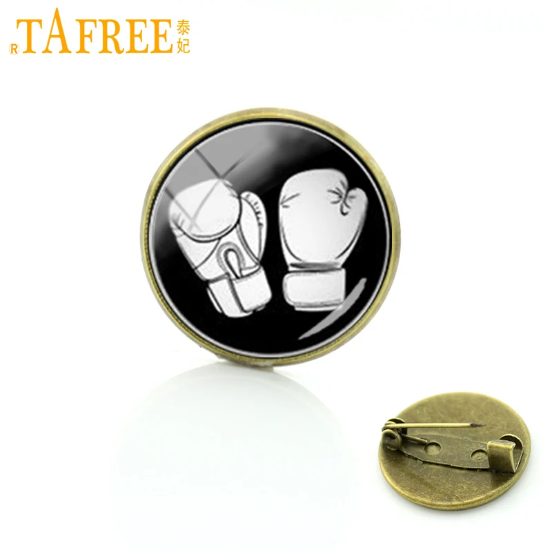 

Wholesale&retail Sports silhouette boxing glove brooch Art Picture Glass Cabochon Dome badges Antique bronze plated C 840