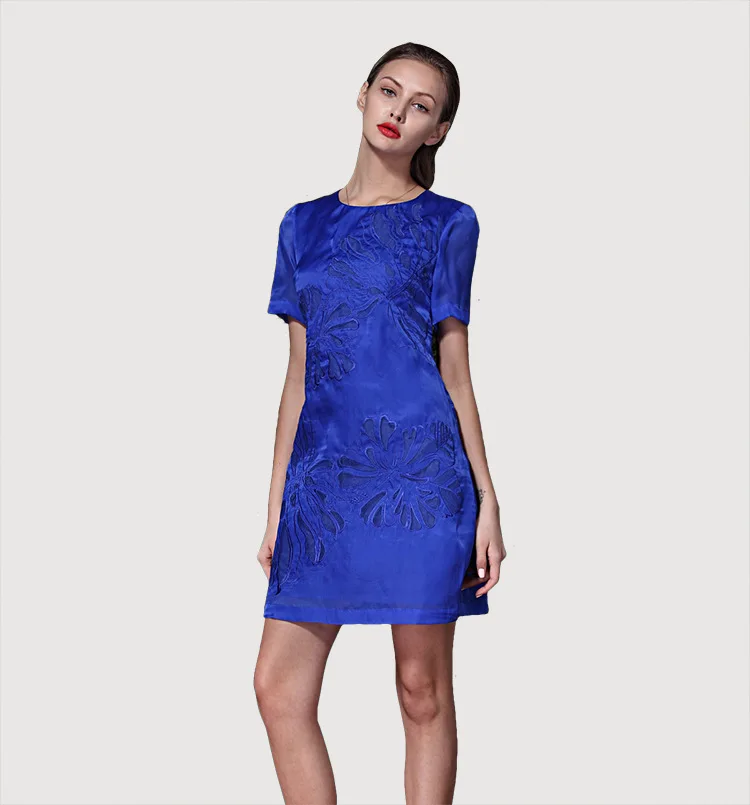 Top Quality 100 Silk Dress Floral Blue Dress Sexy Women Clothing Dress