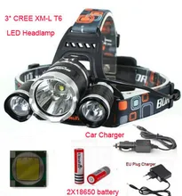 Бесплатная доставка Набор 5000 люмен 3T6 Фар Фары 3 3xcree XML T6 СВЕТОДИОДНЫЕ Фары LED Фара с Аккумулятором и зарядное устройство
