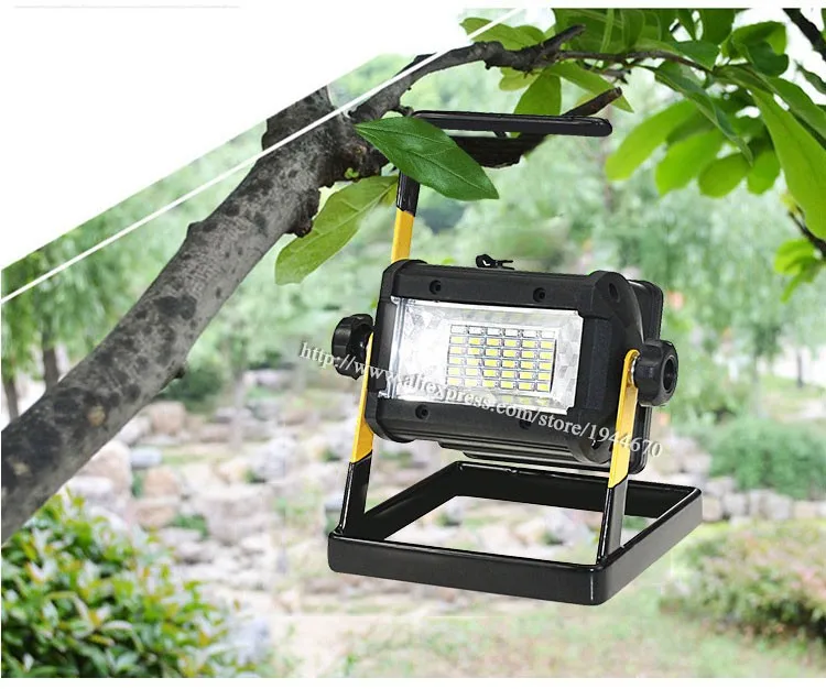 Rechargeable Floodlights 36 LED Flood Light Lamp for Outdoor Camping Work Light with AC Charger and 4*18650 Batteries