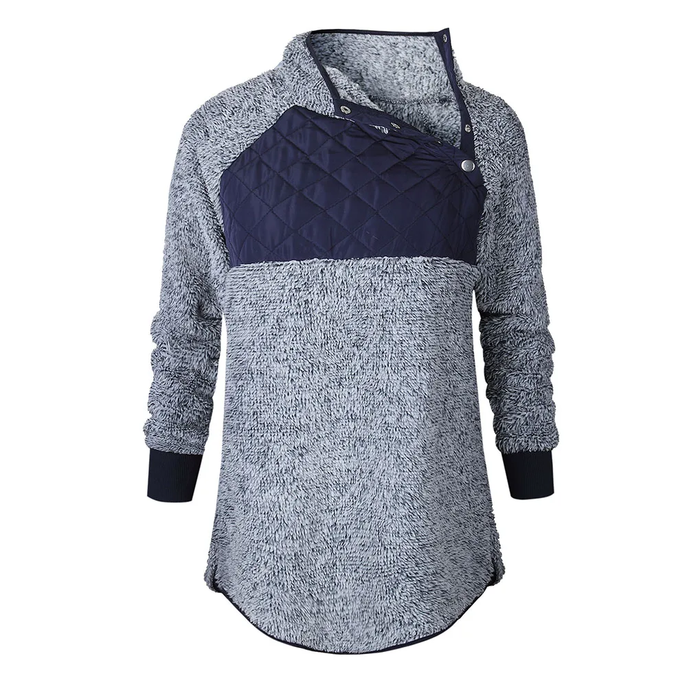 2018 Autumn Winter Fleece Hoodie Women Slim Wool Patchwork