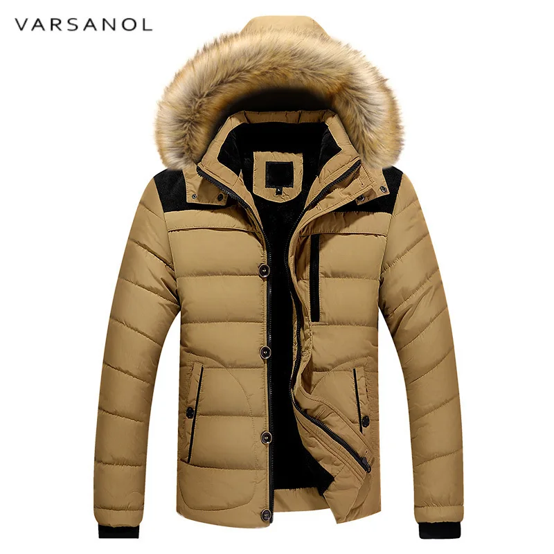 

Varsanol Long Sleeve Parkas Mens Warm Winter Jacket Coat Cotton Jackets Casual Solid Hooded Parka Medium-Long Thick Zipper 2017