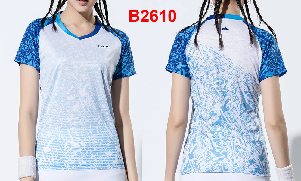 Новинка Qucik сухие теннисные рубашки для женщин, спортивные футболки, футболка для тенниса, футболки для бадминтона, одежда для тенниса, спортивные футболки - Цвет: B2610