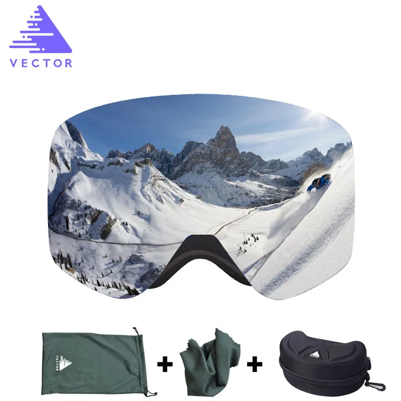 VECTOR Brand Ski Goggles With Case Double Lens UV400 Anti-fog Ski Snow Glasses Skiing Men Women Winter Snowboard Eyewear HB108