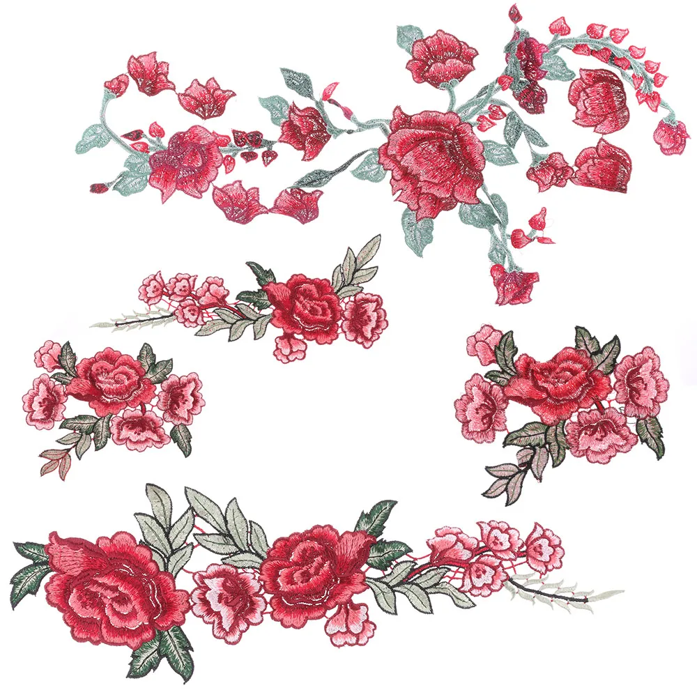1 PC Resplendent Flower Red Rose Blossom Applique