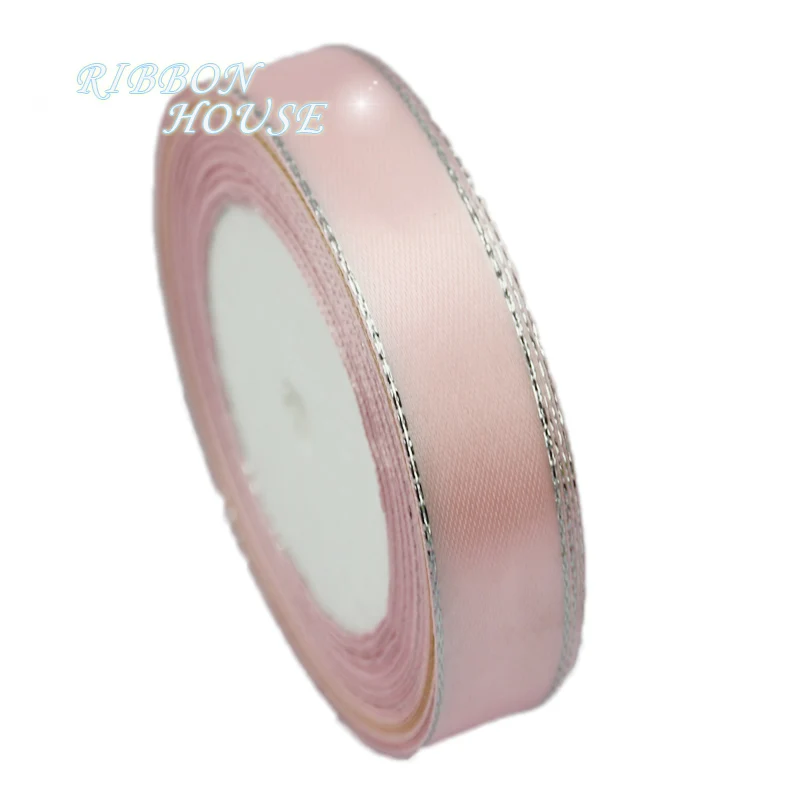 25 ярдов/партия) 20 мм Серебряный Край атласная лента высокое качество подарочная упаковка ленты - Цвет: Светло-розовый