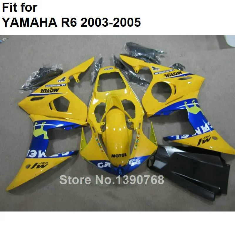 

Free Customize ABS Plastic Fairing Kit For YAMAHA YZF R6 2003 2004 2005 Yellow Blue Motorcycle Fairings Set R6 03 04 05 HZ72