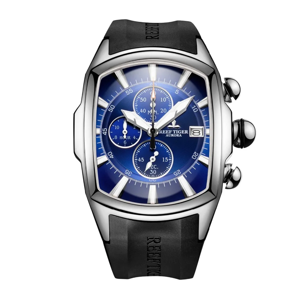 

Мужские многофункциональные кварцевые наручные часы Reef Tiger RGA3069-T, водонепроницаемые, хронограф, светящиеся, серебристые