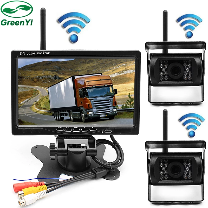 

HD 7 Inch Car Parking Monitor With IR LED Rear View Camera 2.4 GHz wireless Transmitter Receiver Kit For Truck Trailer Bus