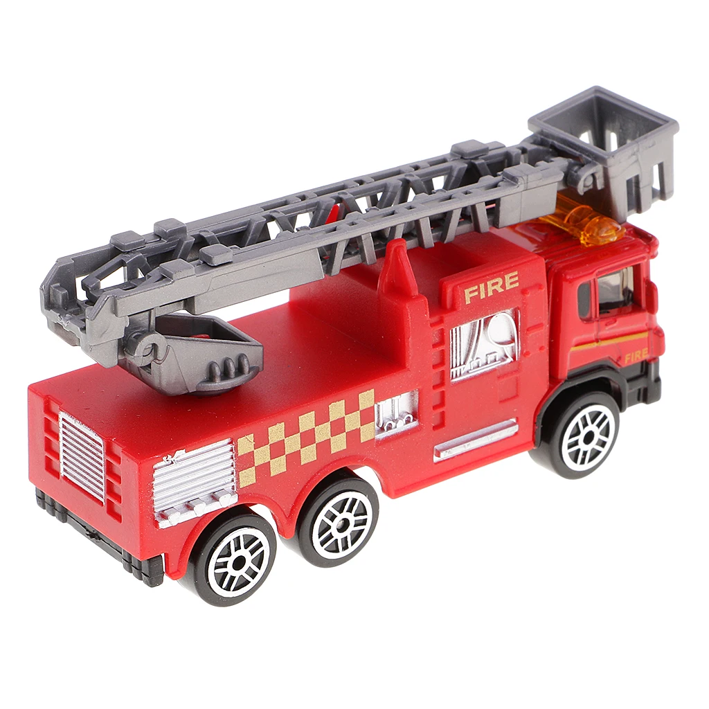 2Pcs Diecast Fire Truck Construction Vehicle Cars Model Toy for Kids Children Christmas Gift Collection Room Decor