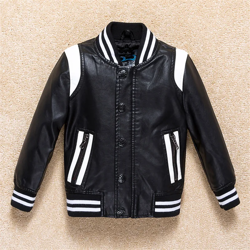Kids Leather Jacket Boys Childrens 1-12 Years Sizes Black Bomber Leather Coat