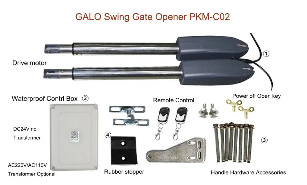 GALO PKM-C02 автоматическое открывание дверей для средней нагрузки формируя пару распашных ворот для 16 'длинных или 850 lb