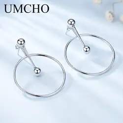 UMCHO одноцветное 925 пробы Серебряные серьги для Для женщин круглые серьги обруча для Для женщин вечерние свадебные Обручение модные Fine Jewelry