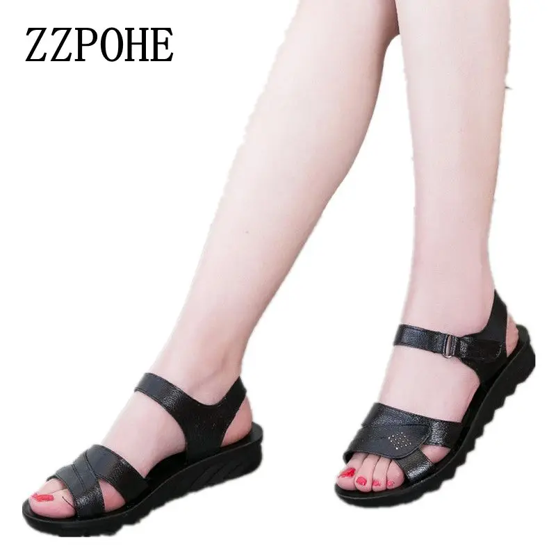 

ZZPOHE 2018 summer new mom fashion sandals soft bottom comfortable middle-aged with sandals large size black woman sandals 40 41