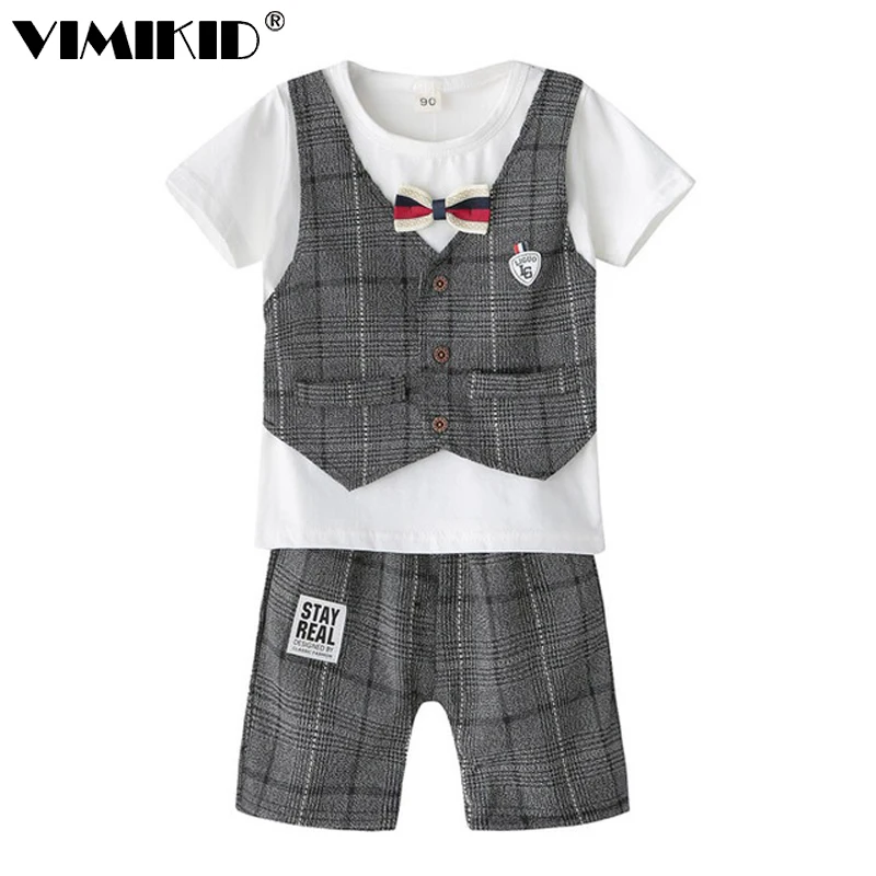 

VIMIKID The new 2018 spring and summer boy tie off 2 children suit jacket grid gentleman bow a generation