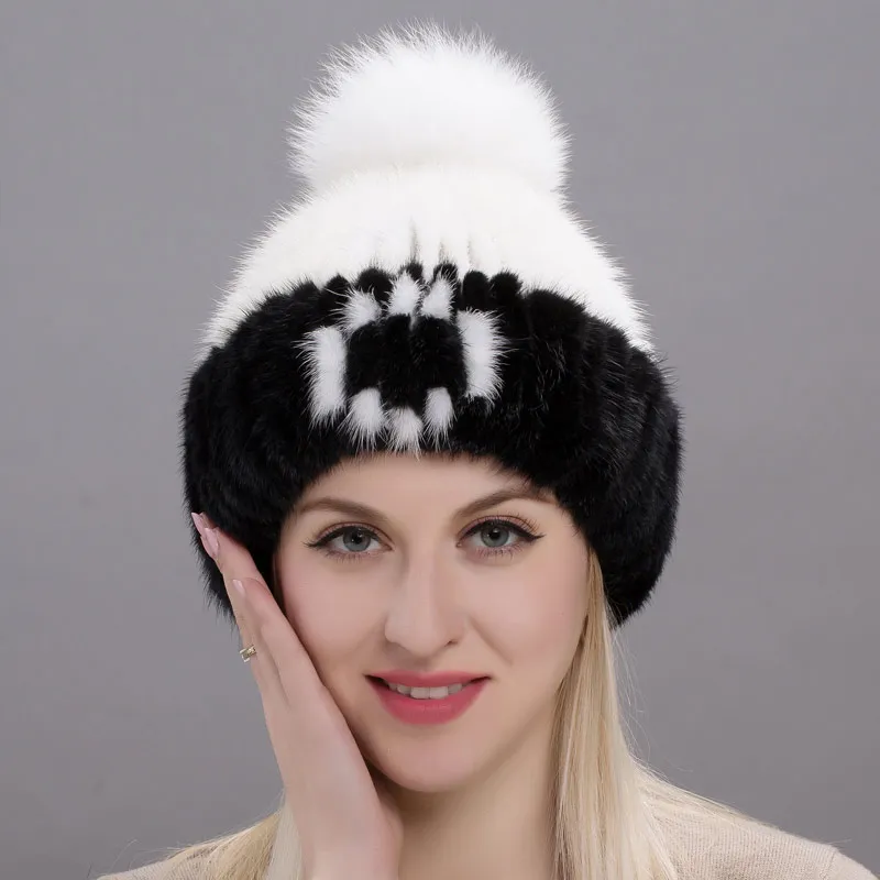 Меховая шапка из норки с надписью A ~ Z модная женская одежда зимние шапки вязаная