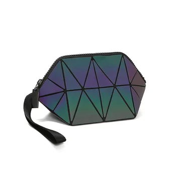 

New Cosmetic Bags Luminous Color Geometry Rhomboid Semi-circular PU Cosmetic Bag