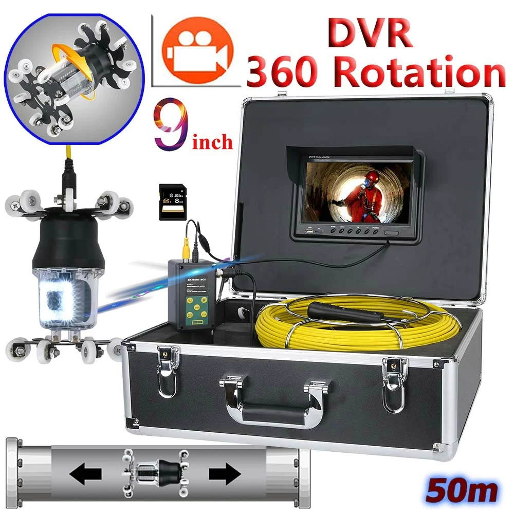 

9 inch 360 Degree 20 White+18 IR LED Camera Waterproof Drain Pipe Wall Sewer Video Inspection Camera KIT DVR Recorder 8GB SD