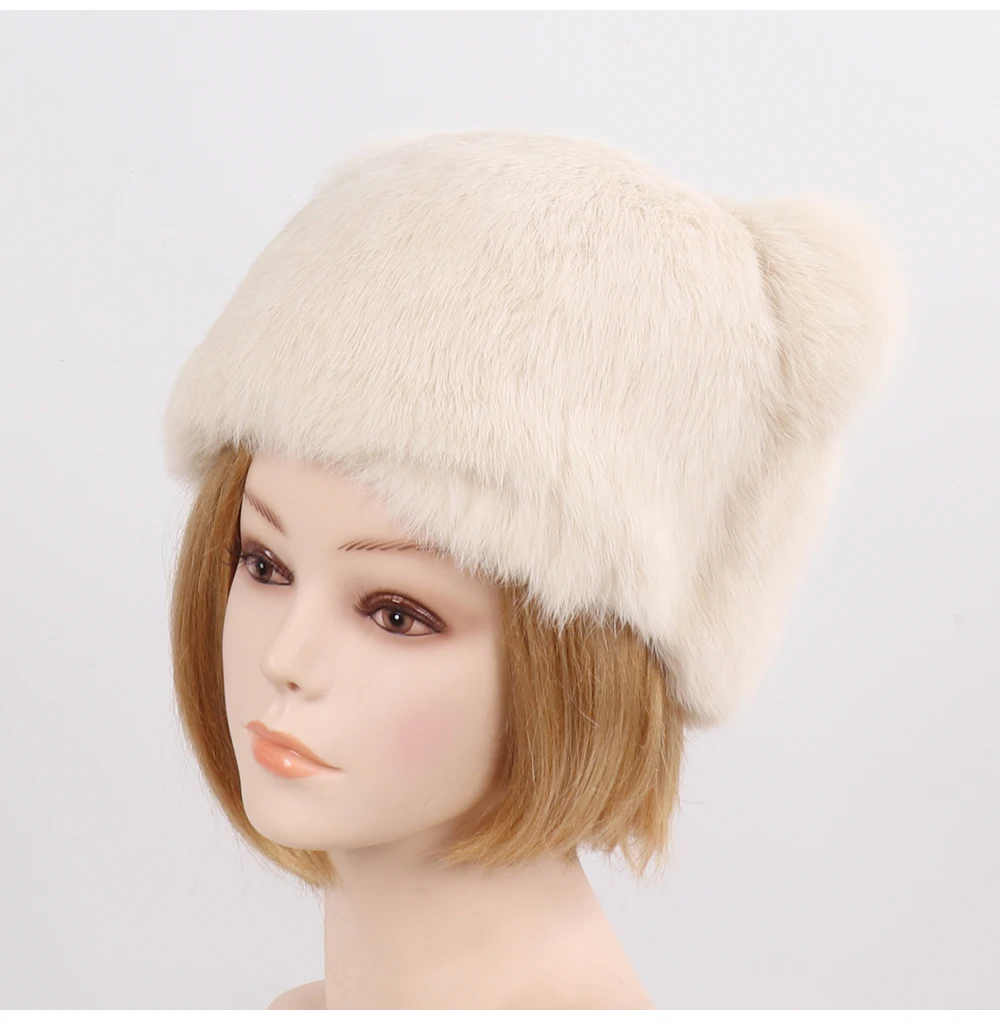 Новое поступление, женская шапка из натурального кроличьего меха, зимняя теплая меховая шапка из натурального кролика, милая шапка из натурального меха для девушек