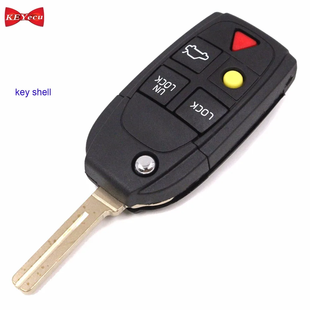 

KEYECU for Volvo S60 XC70 S80 XC90 V70 Replacement Folding Flip Remote Control Car Key Shell Case Fob Housing Cover 5 Button