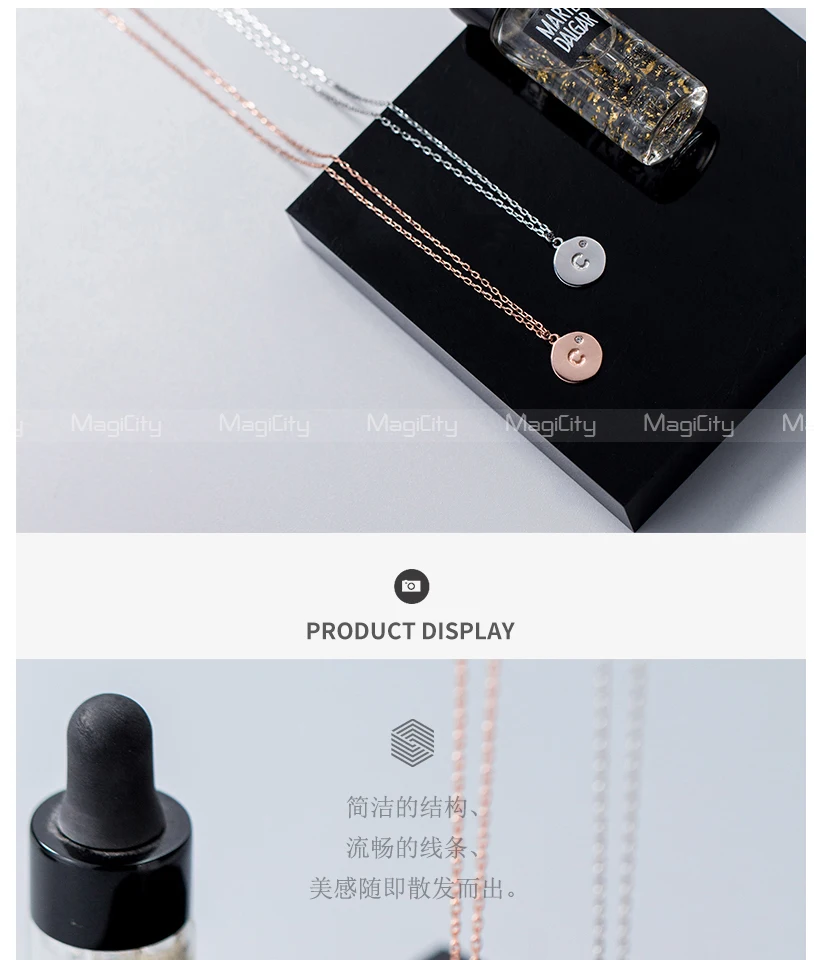 2018 Fashion 100% 925 Sterling Silver Jewelry Round Customize Letter Pendant Short Chain Necklace For Women Cute Gift Girls Lady (1)