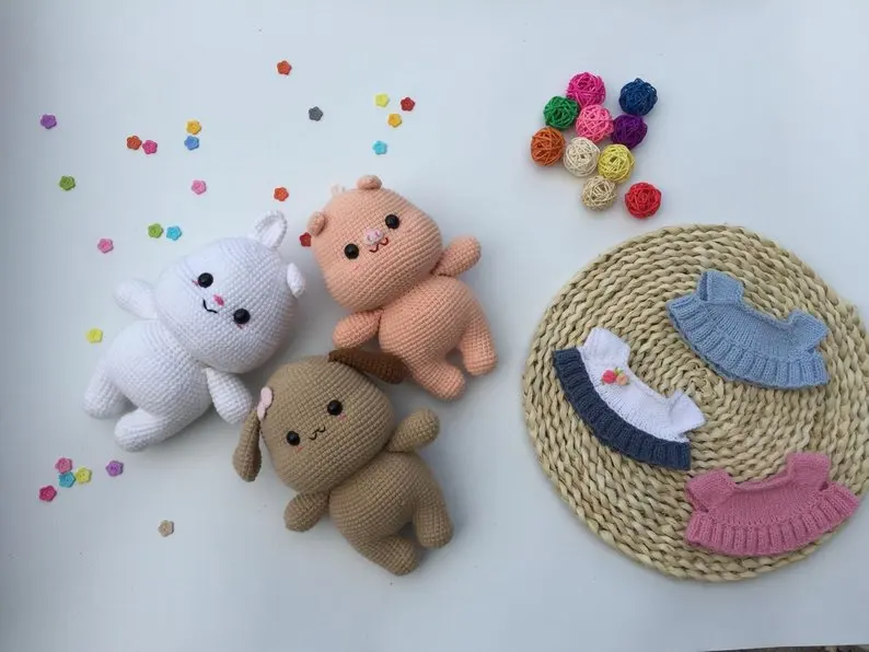 

crochet toys pig or dog or bunny amigurumi Handmade rattles doll number WS0119