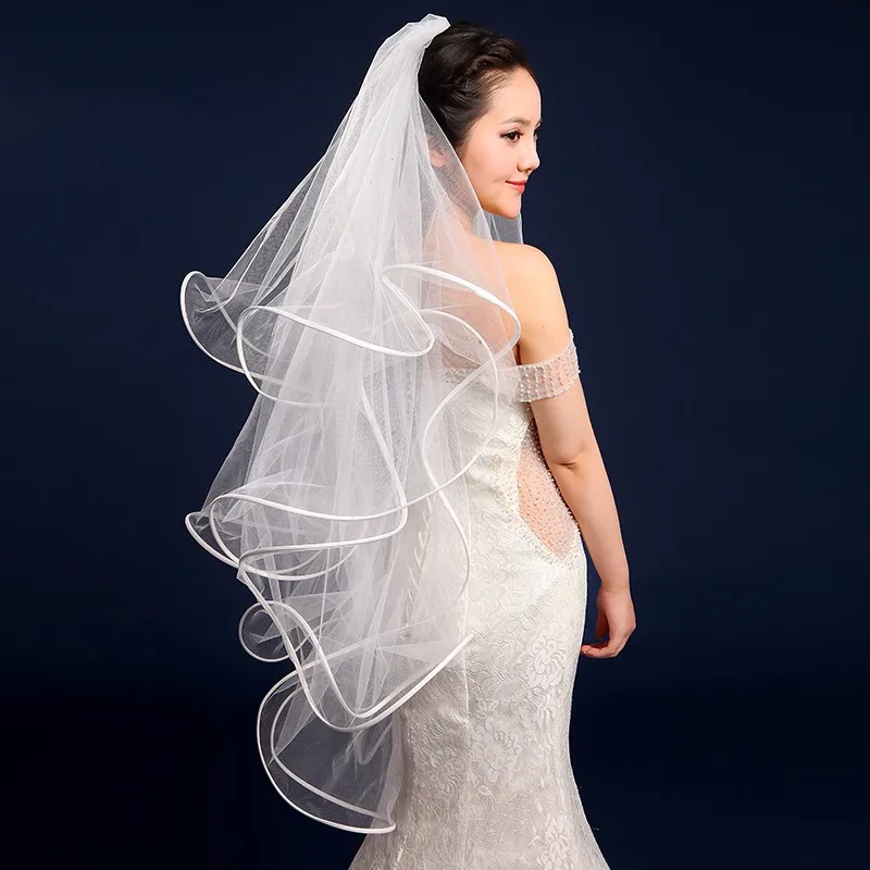 Дешевый Реальный образец фаты атласная Край покрывалами для Свадебные платья Свадебные Интимные аксессуары Дешевые в наличии