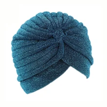 Naiveroo Модные женские розовые золотые простые переливающиеся блестящие индийские тюрбаны, мусульманские шапки для дам, кепка со складками