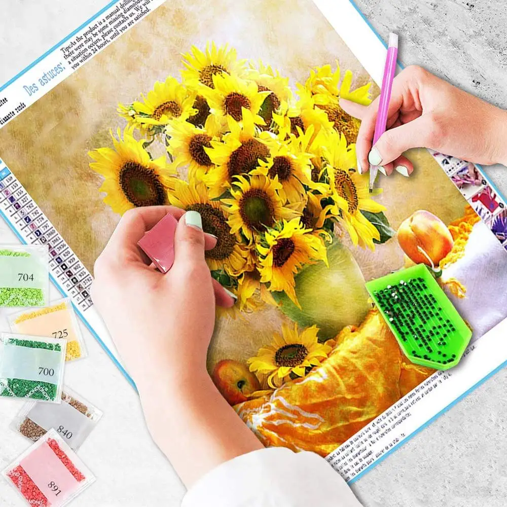 5D DIY Алмазная вышивка крестиком наборы круглая картина мозаика узор подсолнуха