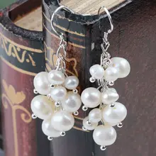 Длинные серьги с жемчугом натуральный снег белый пресноводный жемчуг серьги-гроздья круглые 5 мм 7 мм