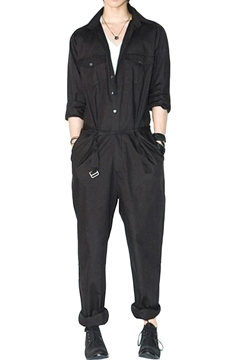 Men High Street Hip Hop black Casual Jumpsuit Cargo Pant Male Overalls